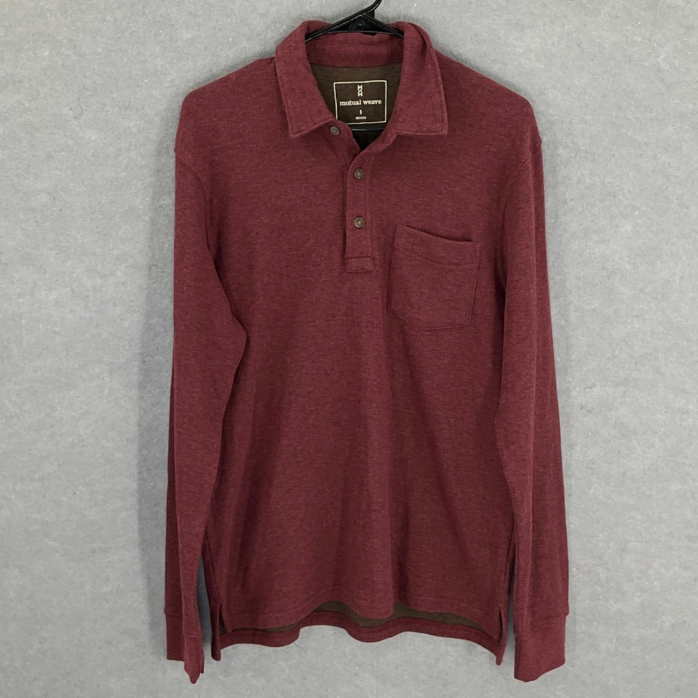 Mutual Weave Mens Polo Shirt Sz S Burgundy Long Sleeve Casual Pullover Knit